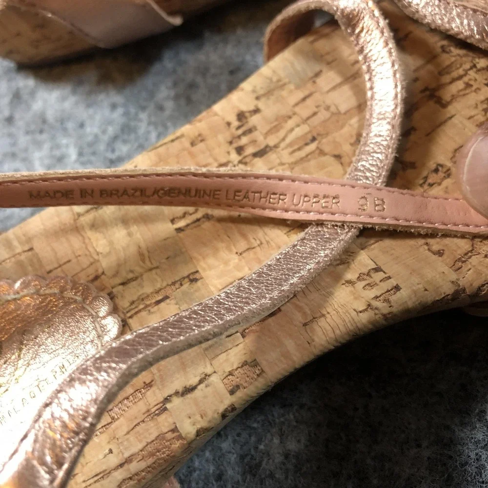 Miss Albright Sandals Womens Size 9‎ Rose Gold Leather Strappy Low Cork Wedge